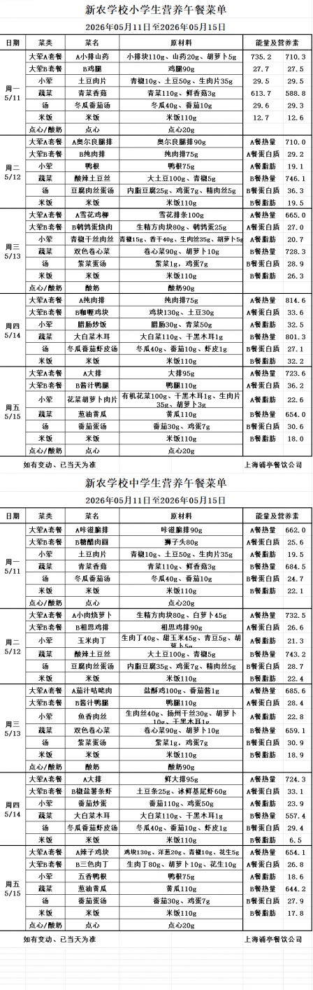 第十一周学生午餐（20260511）